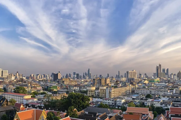 Framed Print : Beautiful cityscape of Bangkok city center in evening