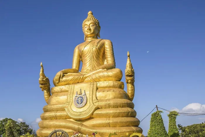 Framed Print : Beautiful golden Buddha inside the temple of popular and largest Bid Buddha in Chalong