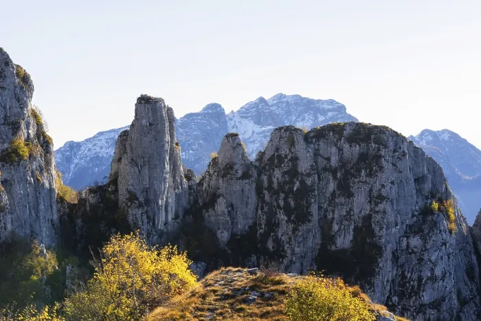 Framed Print : Beautiful landscape of the layered misty hazy Italian Alps mountain range during evening