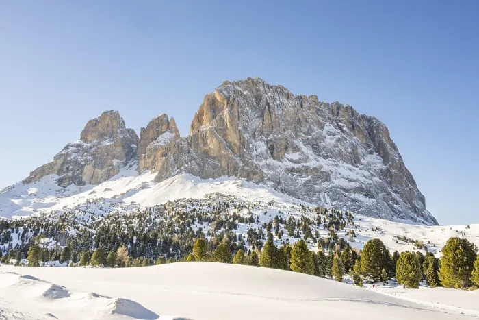 Framed Print : Beautiful landscape of the Mountain silhouettes of the Sexten Dolomites on a sunny winter day