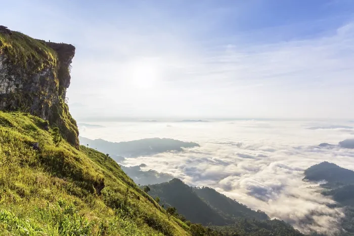 Framed Print : Beautiful landscape nature in morning on peak mountain with sun cloud fog Framed Print : Beautiful landscape nature in morning on peak mountain with sun cloud fog