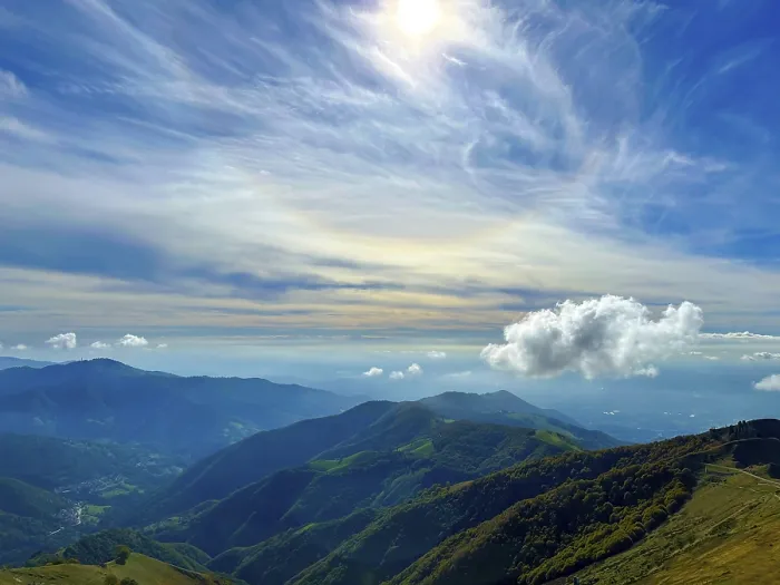Framed Print : Beautiful Mountainscape with Cloudscape and Sunlight in a Sunny Day in Monte Generoso