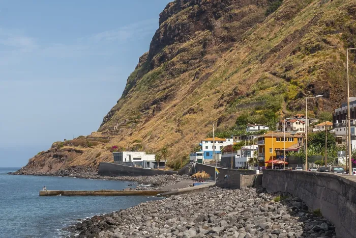 Framed Print : Beautiful stone beach in Paul do Mar in summer in the east of Madeira