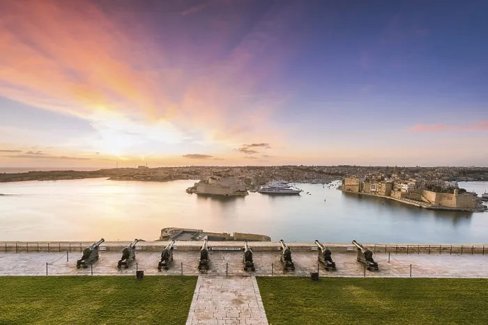 Framed Print : Beautiful sunrise over Three Cities in Malta Framed Print : Beautiful sunrise over Three Cities in Malta