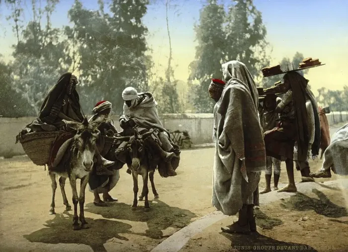 Framed Print : Bedouins with donkeys, group in front of the Bab Aleona