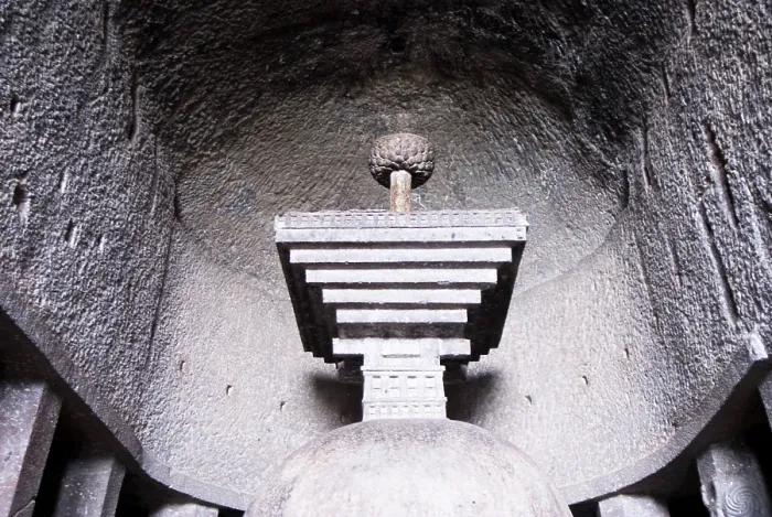 Framed Print : Bedsa rock cut cave details of stupa carved in stone dating from around 2nd century BC