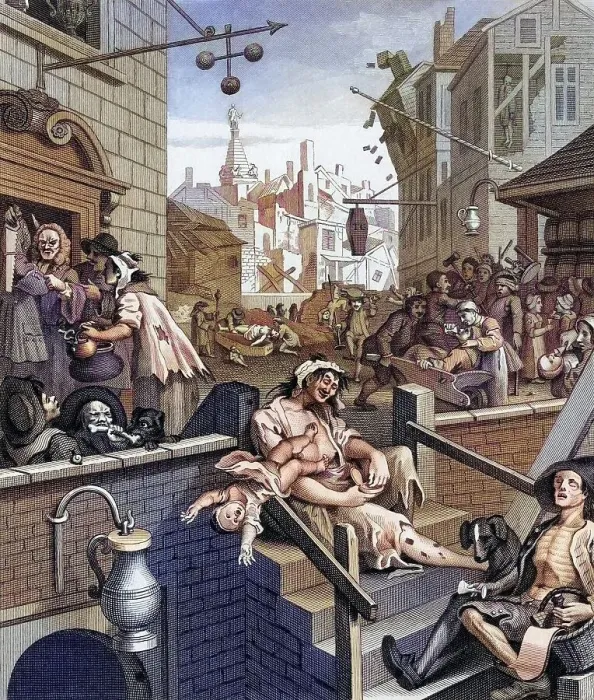 Framed Print : Beer Street and Gin Lane Gin Lane From the original design by Hogarth from The Works of Hogarth published London 1833