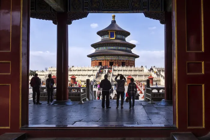 Framed Print : Beijing, China April 2013 Tourists taking pictures in front of Temple of Heaven