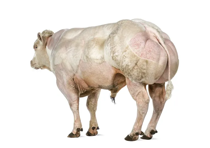 Framed Print : Belgian blue bull (8 months old) isolated on white Framed Print : Belgian blue bull (8 months old) isolated on white