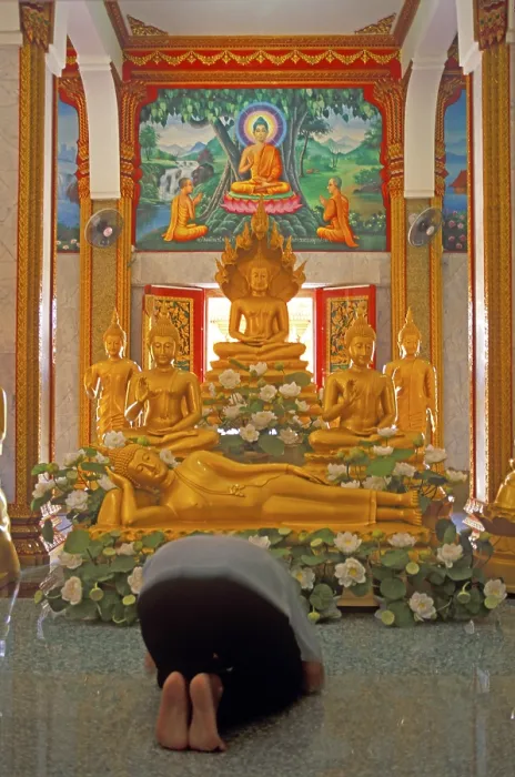 Framed Print : Believer praying, Wat Chalong monastery Framed Print : Believer praying, Wat Chalong monastery
