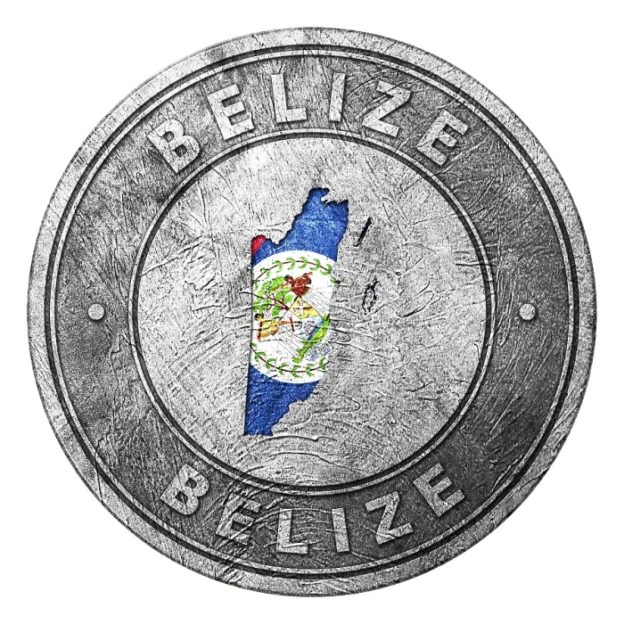 Framed Print : Belize Flag Button with Map, Coin Style