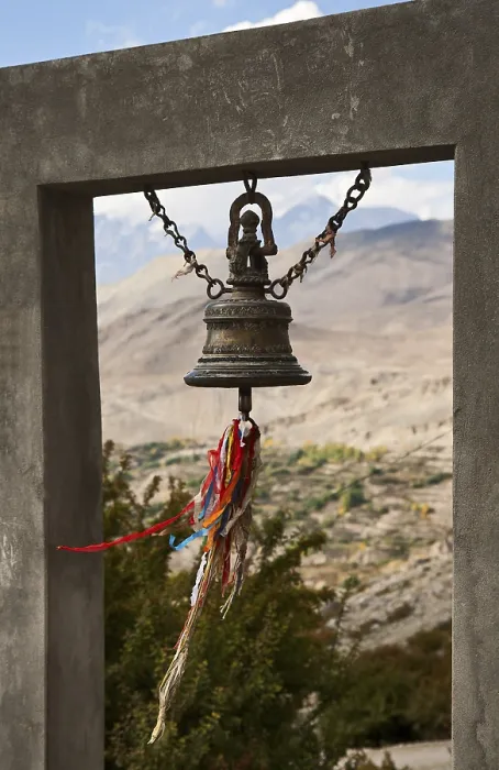 Framed Print : The bell at the entrance to the monastery Muktinath