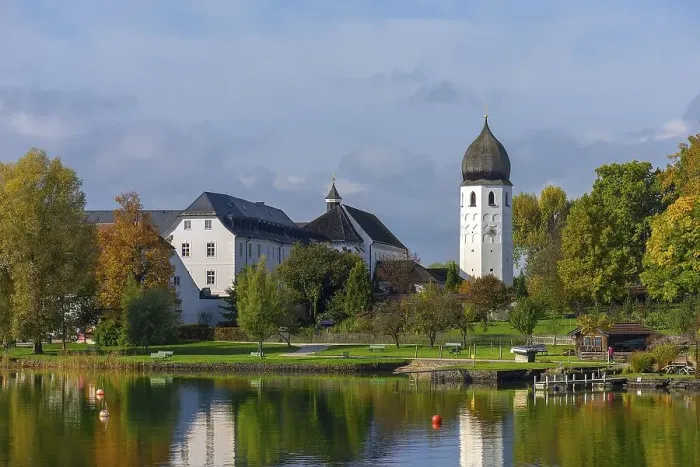 Framed Print : Bell tower of the Frauenwoerth Monastery Church and Abbey Framed Print : Bell tower of the Frauenwoerth Monastery Church and Abbey