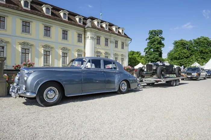 Framed Print : Bentley S2 with trailer, loaded with the historic Bentley 4 1 / 4 racing car Framed Print : Bentley S2 with trailer, loaded with the historic Bentley 4 1 / 4 racing car