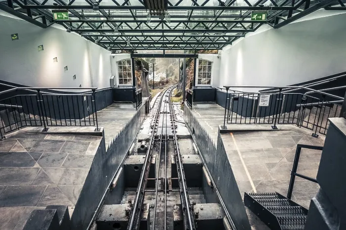 Framed Print : Bergen, Norway - October 2017 : The Floibanen funicular final station at the top of the Mount Floyen