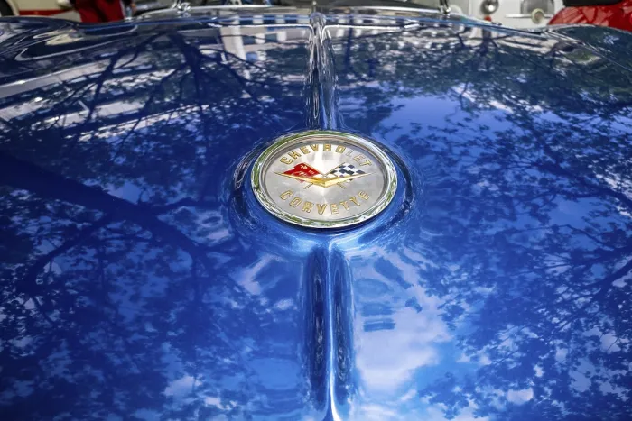 Framed Print : BERLIN - MAY 04, 2024: The logo of a sports car Chevrolet Corvette (C1) Framed Print : BERLIN - MAY 04, 2024: The logo of a sports car Chevrolet Corvette (C1)