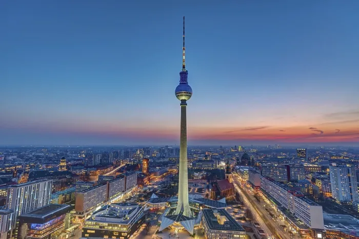 Framed Print : The Berlin skyline with the famous TV tower during the blue hours Framed Print : The Berlin skyline with the famous TV tower during the blue hours