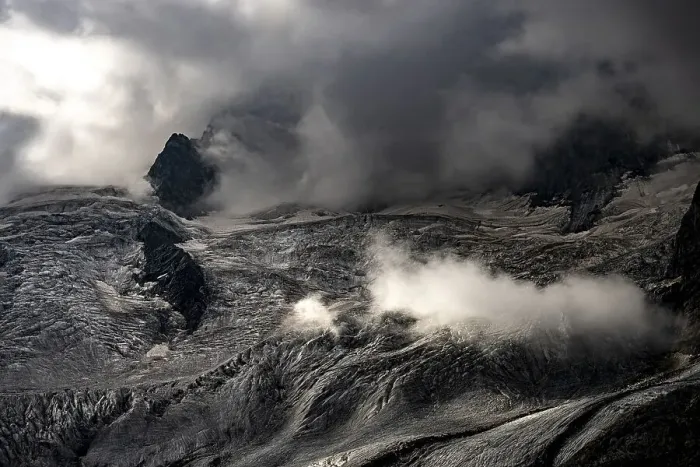 Framed Print : Bernina Group with Rosegg Glacier and dramatic clouds at blue hour