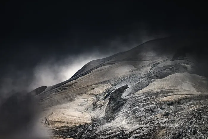Framed Print : Bernina Group with Rosegg Glacier and dramatic clouds at blue hour
