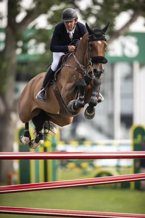 Framed Print : Bertram Allen of Ireland, riding Qonquest De Rigo competes in the 2025 Spruce Meadows Masters on September 4
