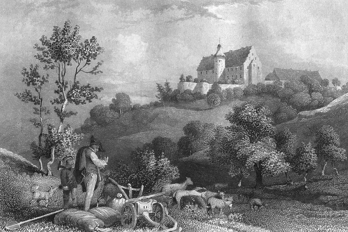 Framed Print : Bettenburg, Renaissance mountain castle in the district of Hassberge in the Middle Ages