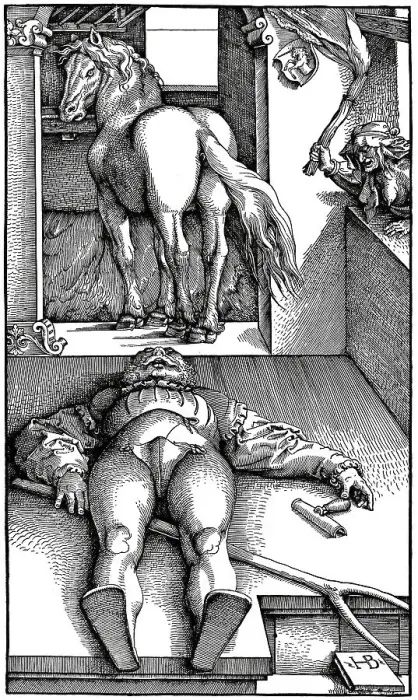 Framed Print : The Bewitched Stableman, the farmhand lying unconscious on the ground behind the horse Framed Print : The Bewitched Stableman, the farmhand lying unconscious on the ground behind the horse