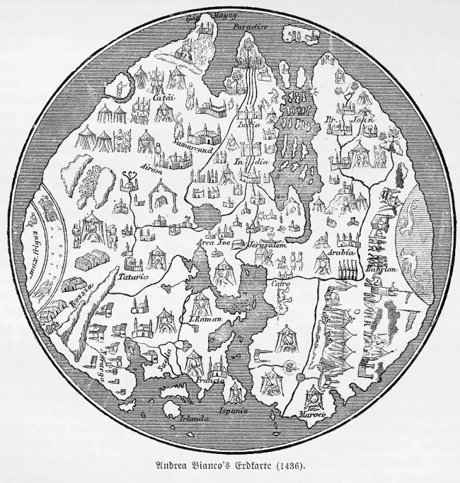 Framed Print : Bianco World Map (1436) by the Venetian navigator Andrea Bianco