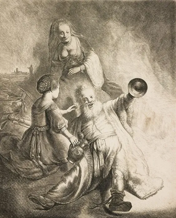Framed Print : The biblical Lot with his two daughters