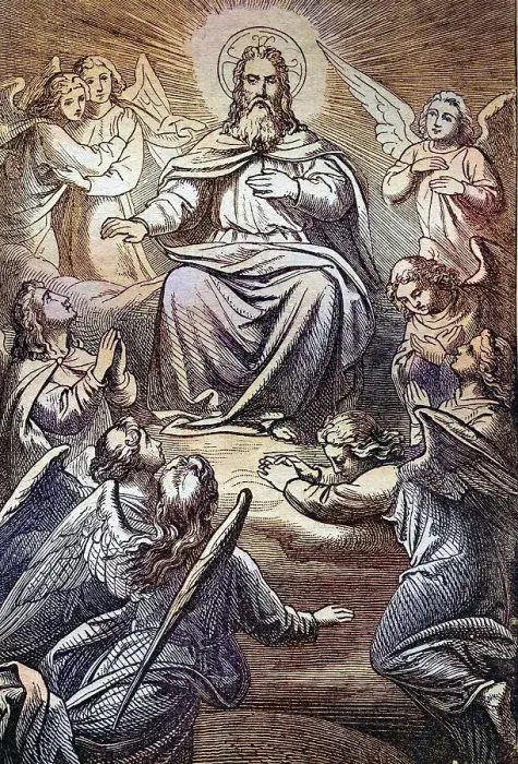 Framed Print : Biblical Story, One is God, Historical Steel Engraving from 1860