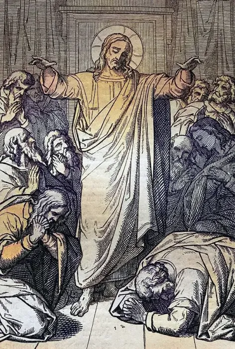 Framed Print : Biblical Story, The Risen Jesus Appears to His Disciples in the Hall of Jerusalem