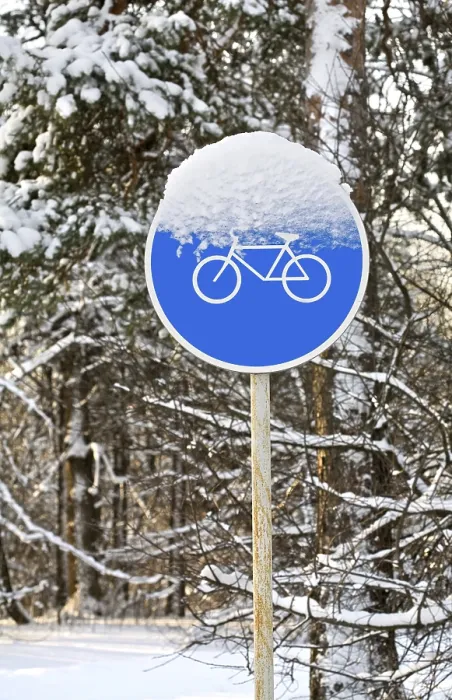 Framed Print : Bicycle traffic sign in winter forest Framed Print : Bicycle traffic sign in winter forest