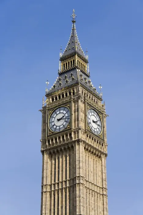 Framed Print : Big Ben, clock tower of the Houses of Parliament  /  Palace of Westminter in front of a blue summer sky