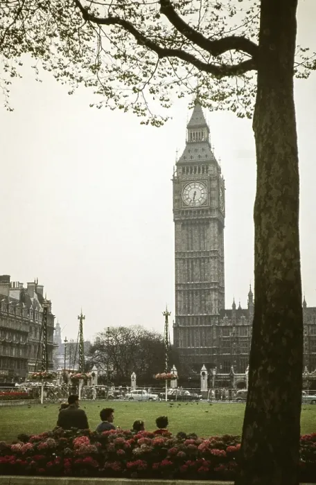 Framed Print : Big Ben maypoles for the royal wedding celebrations London, England, UK June 1960