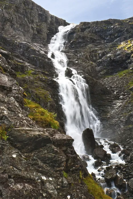 Framed Print : The big waterfall in mountains of Norway