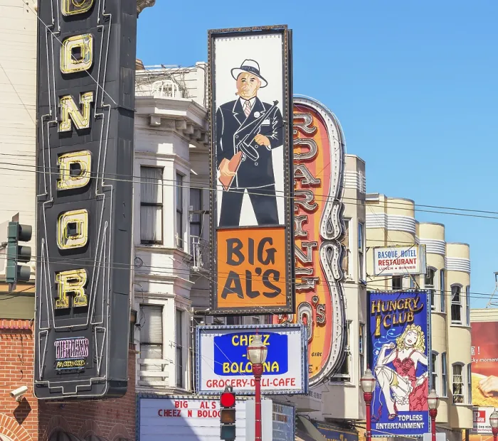 Framed Print : Billboards on buildings in North Beach district Framed Print : Billboards on buildings in North Beach district