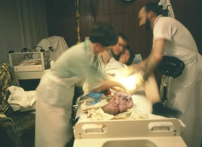 Framed Print : The birth of a child in hospital