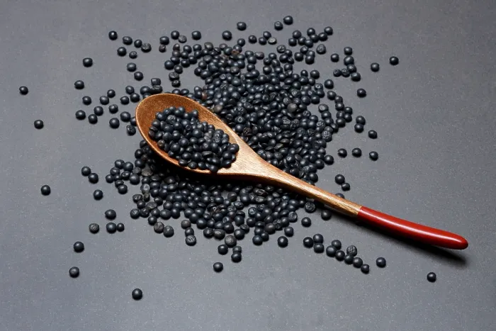 Framed Print : Black Beluga Lentils with Wooden Spoon