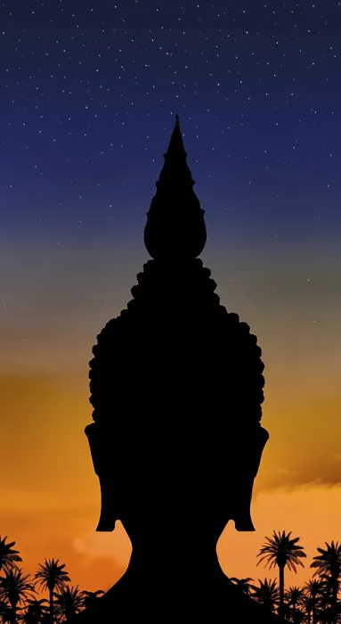 Framed Print : The black outline of Buddha head on color background with stars on heaven Framed Print : The black outline of Buddha head on color background with stars on heaven