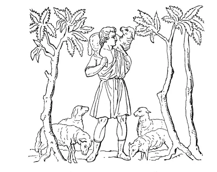 Framed Print : Black and white drawing, Christ as the Good Shepherd Framed Print : Black and white drawing, Christ as the Good Shepherd