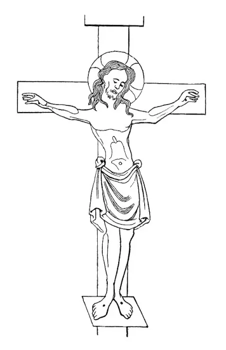 Framed Print : Black and white drawing, Crucified Christ after a manuscript from the beginning of the 15th century