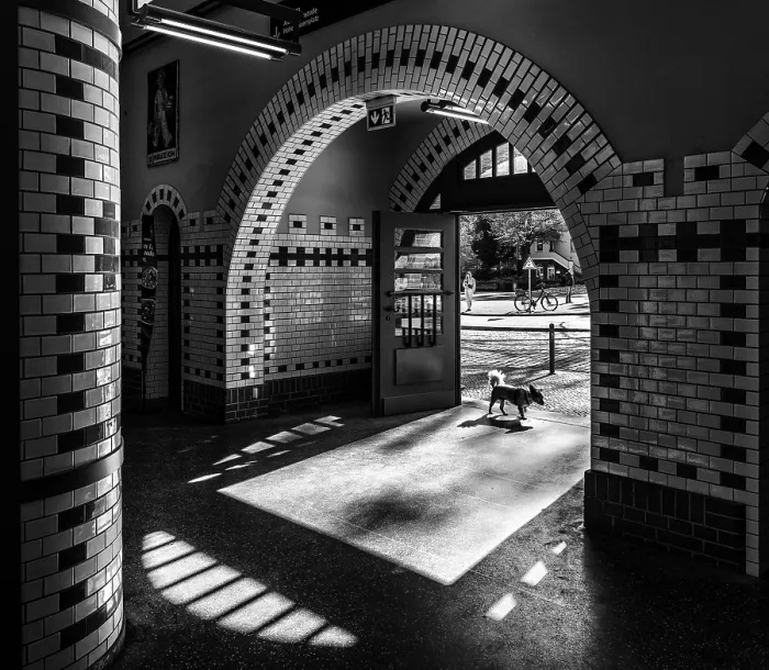 Framed Print : Black and white photograph, Nikolassee S-Bahn station