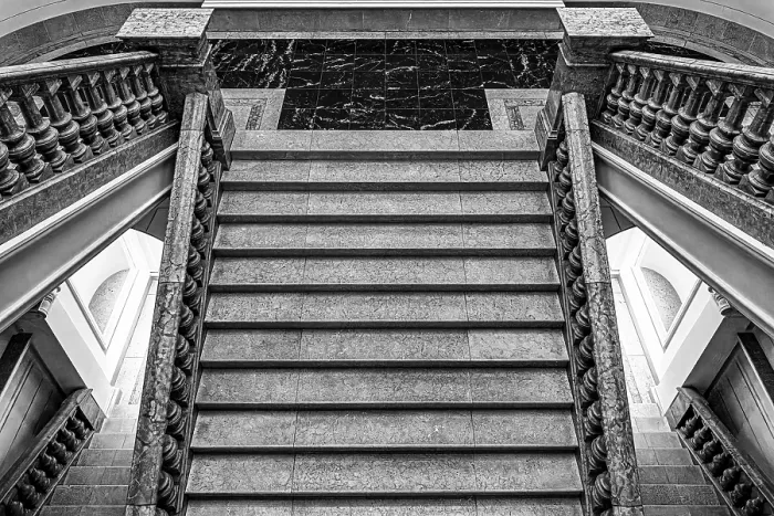 Framed Print : Black and white photography, interior design at the Museum of Communication on Leipziger StraBe in Berlin Mitte