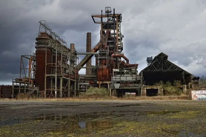 Framed Print : Former blast furnace plant, steelworks