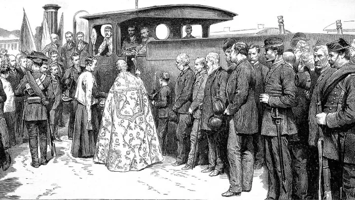 Framed Print : Blessing of a railway train at the opening of a new railway line in Spain