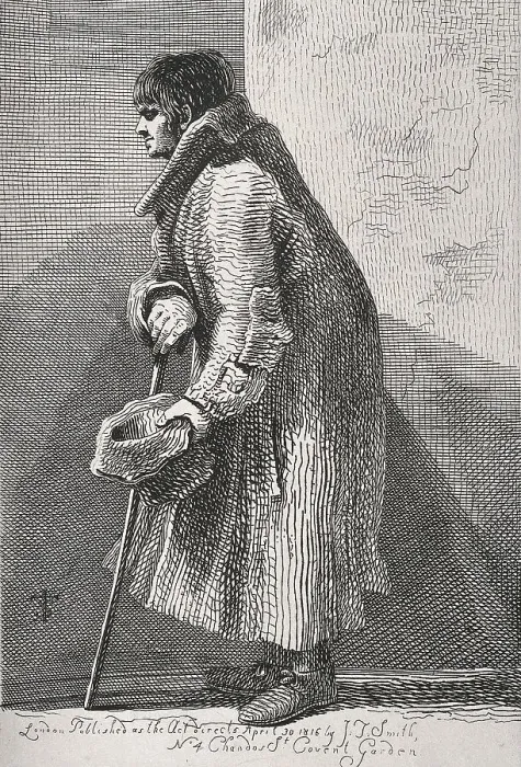 Framed Print : A blind beggar bent over his walking stick and holding out his hat for money Framed Print : A blind beggar bent over his walking stick and holding out his hat for money