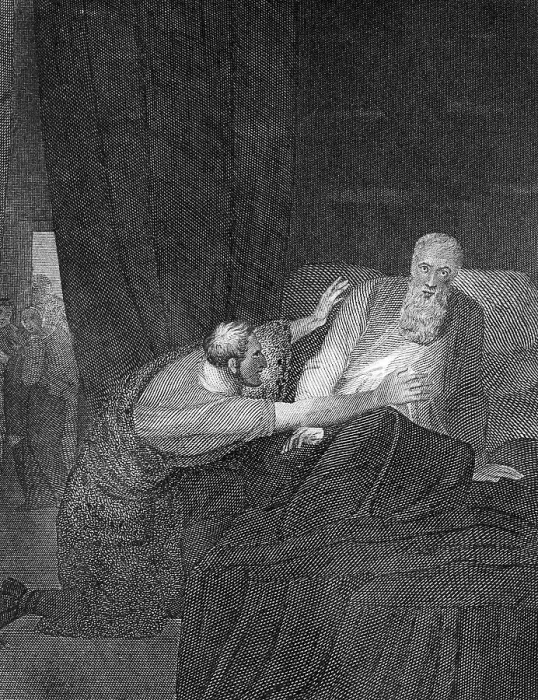Framed Print : Blind Isaac notices Jacob's deception Framed Print : Blind Isaac notices Jacob's deception