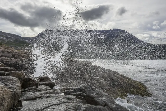 Framed Print : Blowhole on the coast, island of Senja
