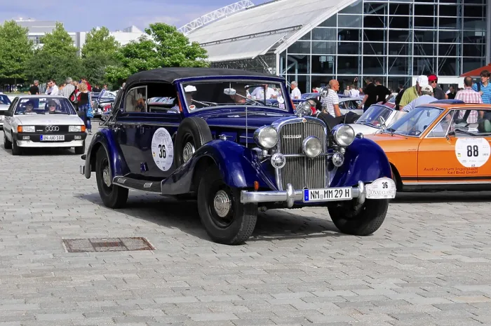 Framed Print : Blue classic car convertible at classic car exhibition Framed Print : Blue classic car convertible at classic car exhibition