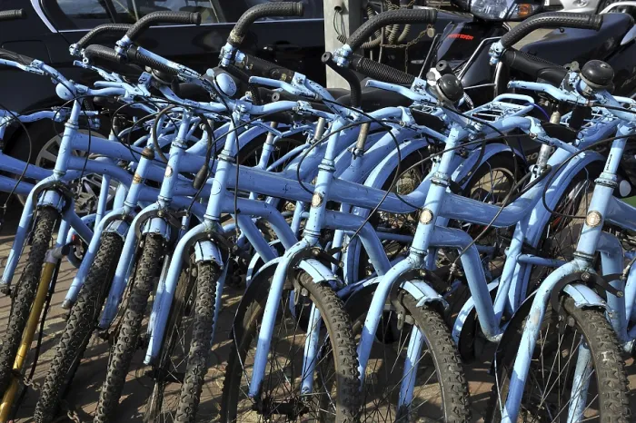 Framed Print : Blue Colour Bicycle at Mumbai Maharashtra India
