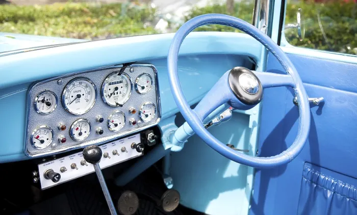Framed Print : Blue Dashboard Of Vintage Car Framed Print : Blue Dashboard Of Vintage Car